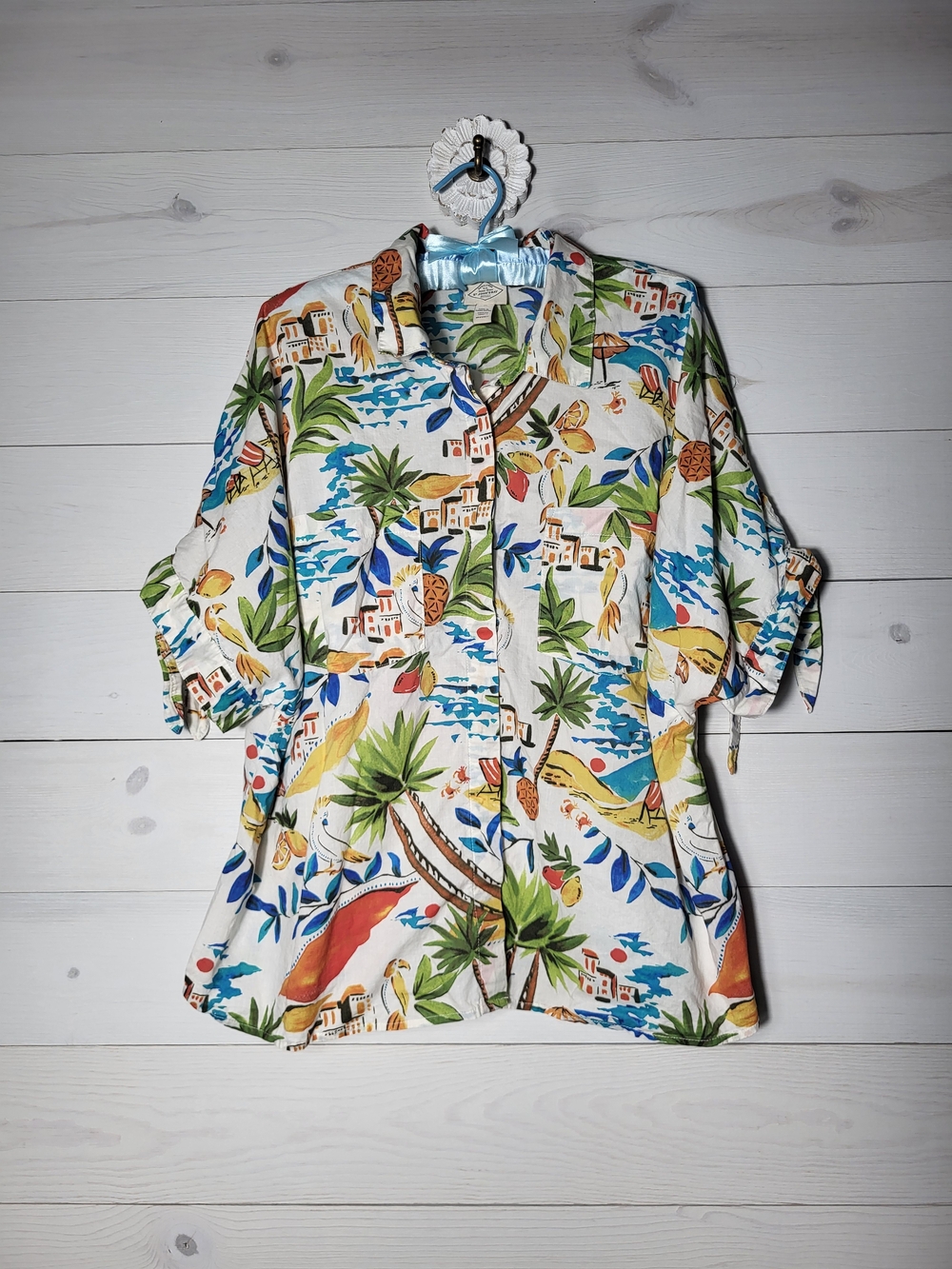 St. John's Bay Top Tropical Beach Hawaiian Button Up Shirt Cotton Plus Size.